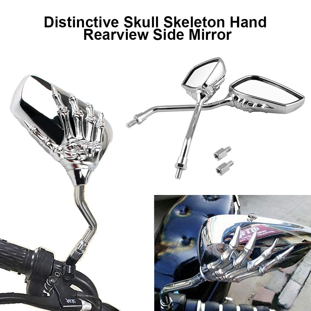 Skull Hand Chrome Rearview Mirrors