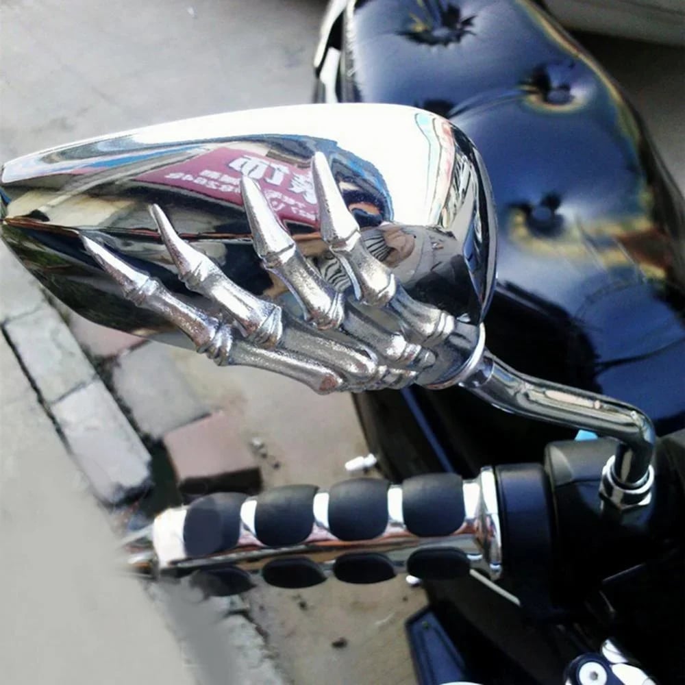 Skull Hand Chrome Rearview Mirrors