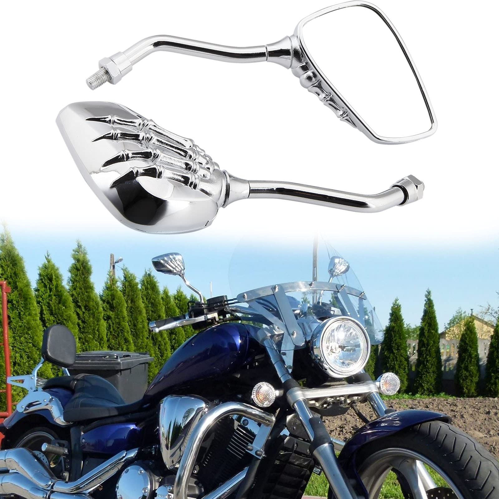 Skull Hand Chrome Rearview Mirrors