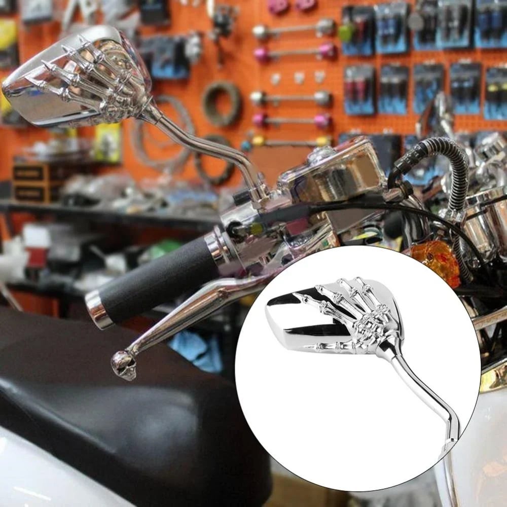 Skull Hand Chrome Rearview Mirrors