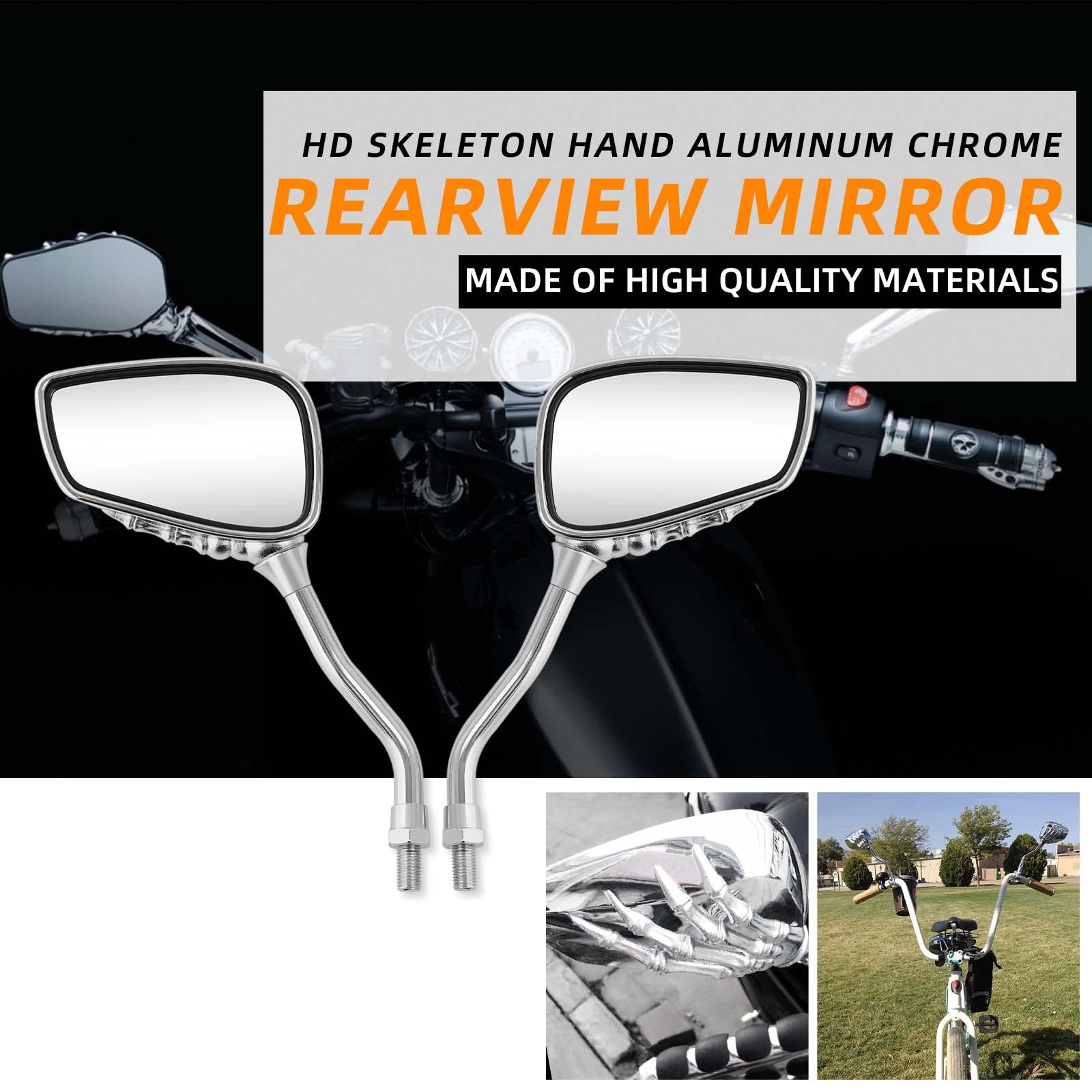 Skull Hand Chrome Rearview Mirrors